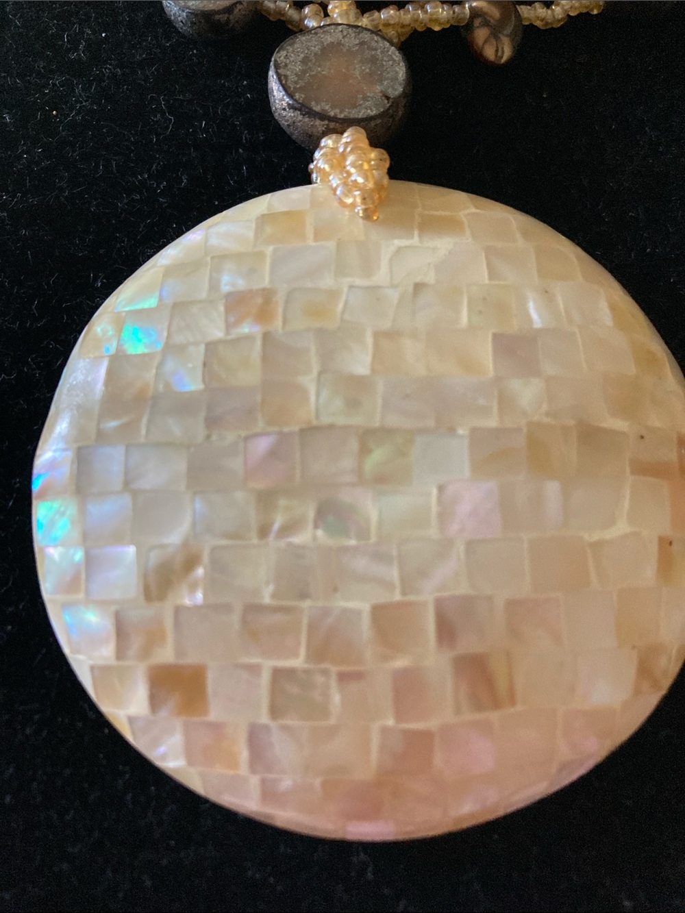 Not Rated Cream Mother-of-Pearl Mosaic Pendant Necklace with Gold Accent